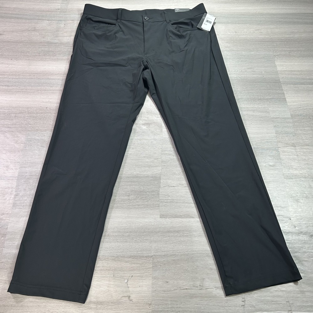 NEW Callaway Golf Pants Mens 38x32 Black Stretch 5 Pocket Elastic Waist Caviar